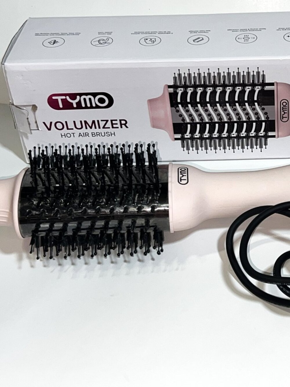Tymo Volumizer Hot Air Brush Pink Nylon Hair Dryer Styler Titanium Ionic 1200W